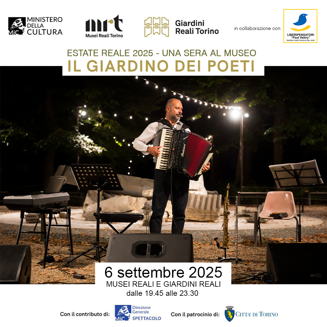 Il Giardino dei Poeti 2025: una serata di poesia e musica nei Giardini Reali